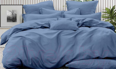 Комплект постельного белья LUXOR Полоса 1x1 16-4019 2.0 с европростыней (голубой, сатин-страйп)