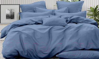 Комплект постельного белья LUXOR Полоса 1x1 16-4019 Евро-стандарт (голубой, сатин-страйп)