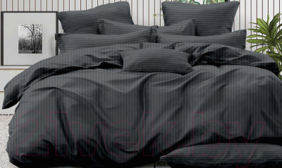 Комплект постельного белья LUXOR Полоса 1x1 18-0201 2.0 с европростыней (графитовый, сатин-страйп)