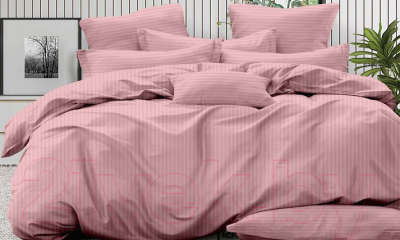 Комплект постельного белья LUXOR Полоса 1x1 14-1907 2.0 с европростыней (малиновый, сатин-страйп)