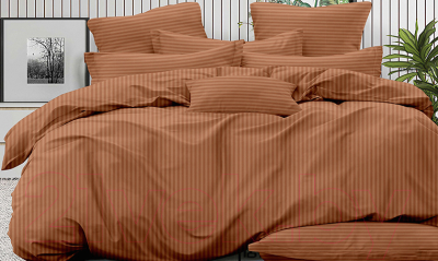 Комплект постельного белья LUXOR Полоса 1x1 16-1327 2.0 с европростыней (ореховый, сатин-страйп)