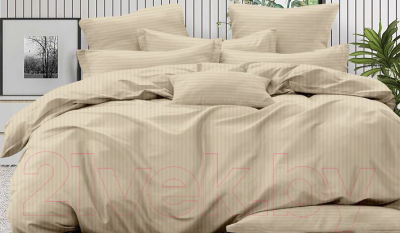 Комплект постельного белья LUXOR Полоса 1x1 12-0605 2.0 с европростыней (слоновая кость, сатин-страйп)
