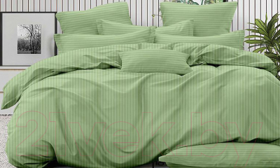 Комплект постельного белья LUXOR Полоса 1x1 14-0115 2.0 с европростыней (фисташка, сатин-страйп)