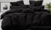 Комплект постельного белья LUXOR Полоса 1x1 19-0303 Евро-стандарт (черный, сатин-страйп) - 