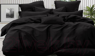 Комплект постельного белья LUXOR Полоса 1x1 19-0303 Евро-стандарт (черный, сатин-страйп)