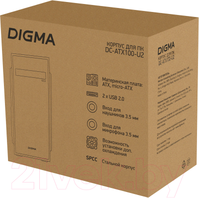 Корпус для компьютера Digma DC-ATX100-U2 (черный, без БП)