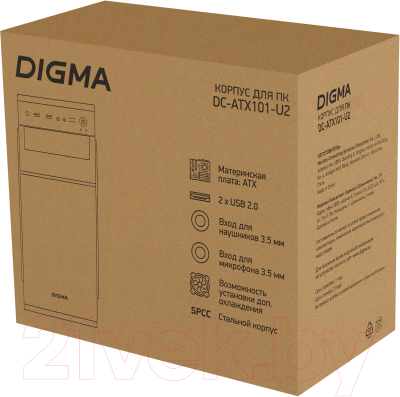 Корпус для компьютера Digma DC-ATX101-U2 (черный, без БП)