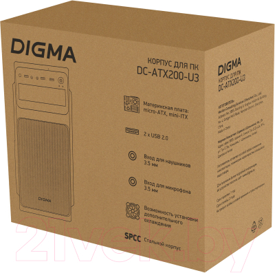 Корпус для компьютера Digma DC-ATX200-U3 (черный, без БП)
