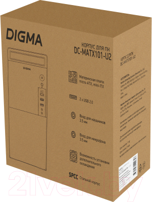 Корпус для компьютера Digma DC-MATX101-U2 (черный, без БП)