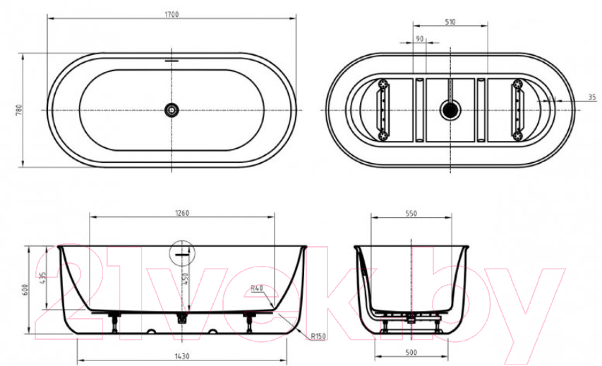 Ванна акриловая BelBagno BB709-1700-780