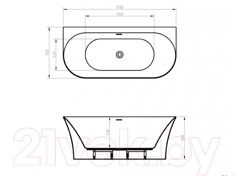 Ванна акриловая BelBagno BB711-1700-750