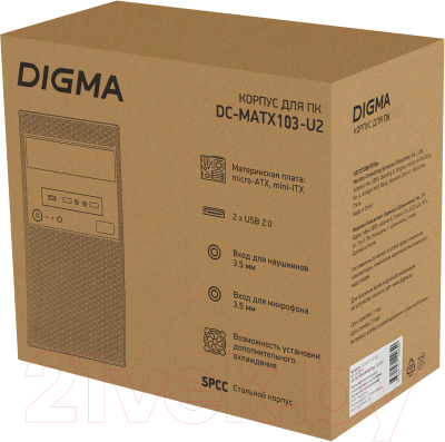 Корпус для компьютера Digma DC-MATX103-U2 (черный, без БП)