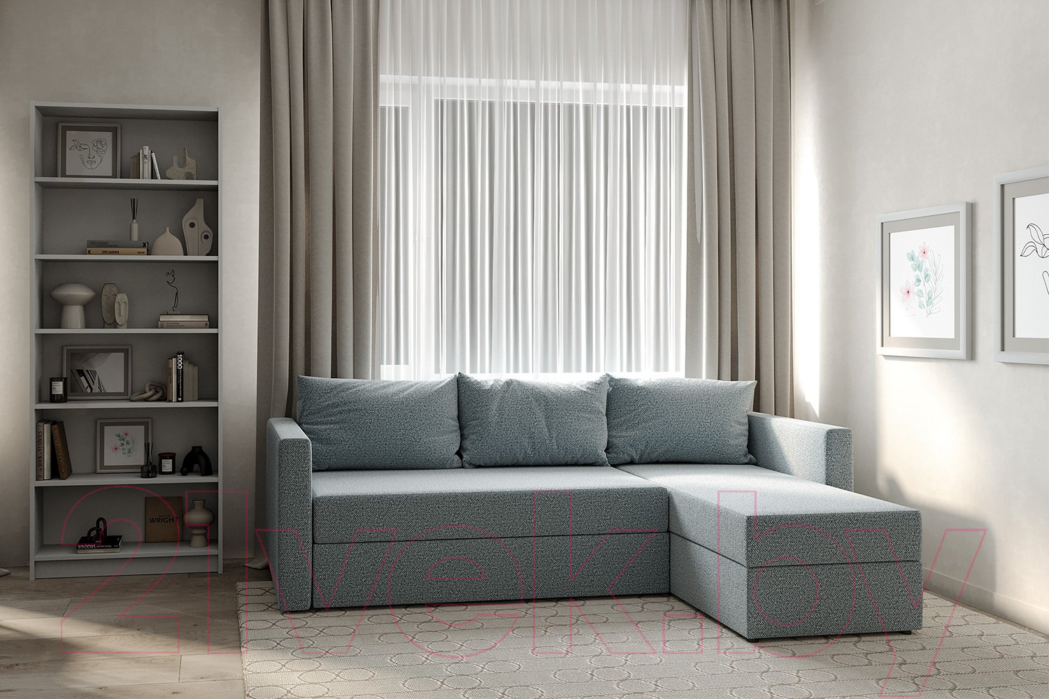 Диван угловой Mio Tesoro Тилаус короткий подлокотник (Mint/Grey) — фото 6