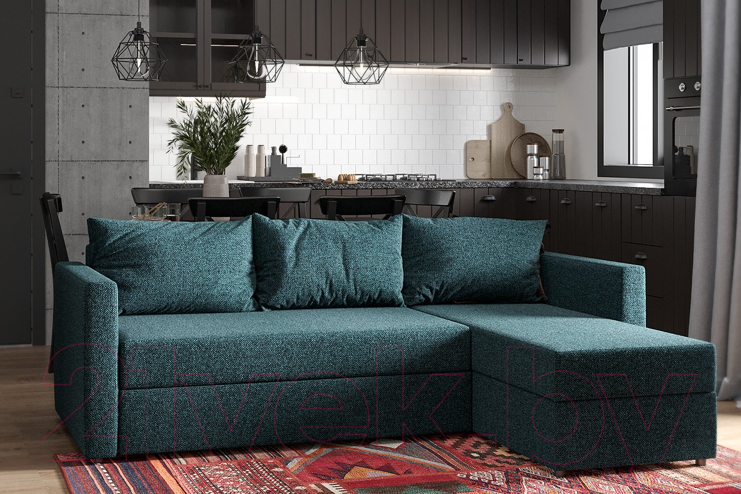 Диван угловой Mio Tesoro Тилаус короткий подлокотник (Turquoise) — фото 6