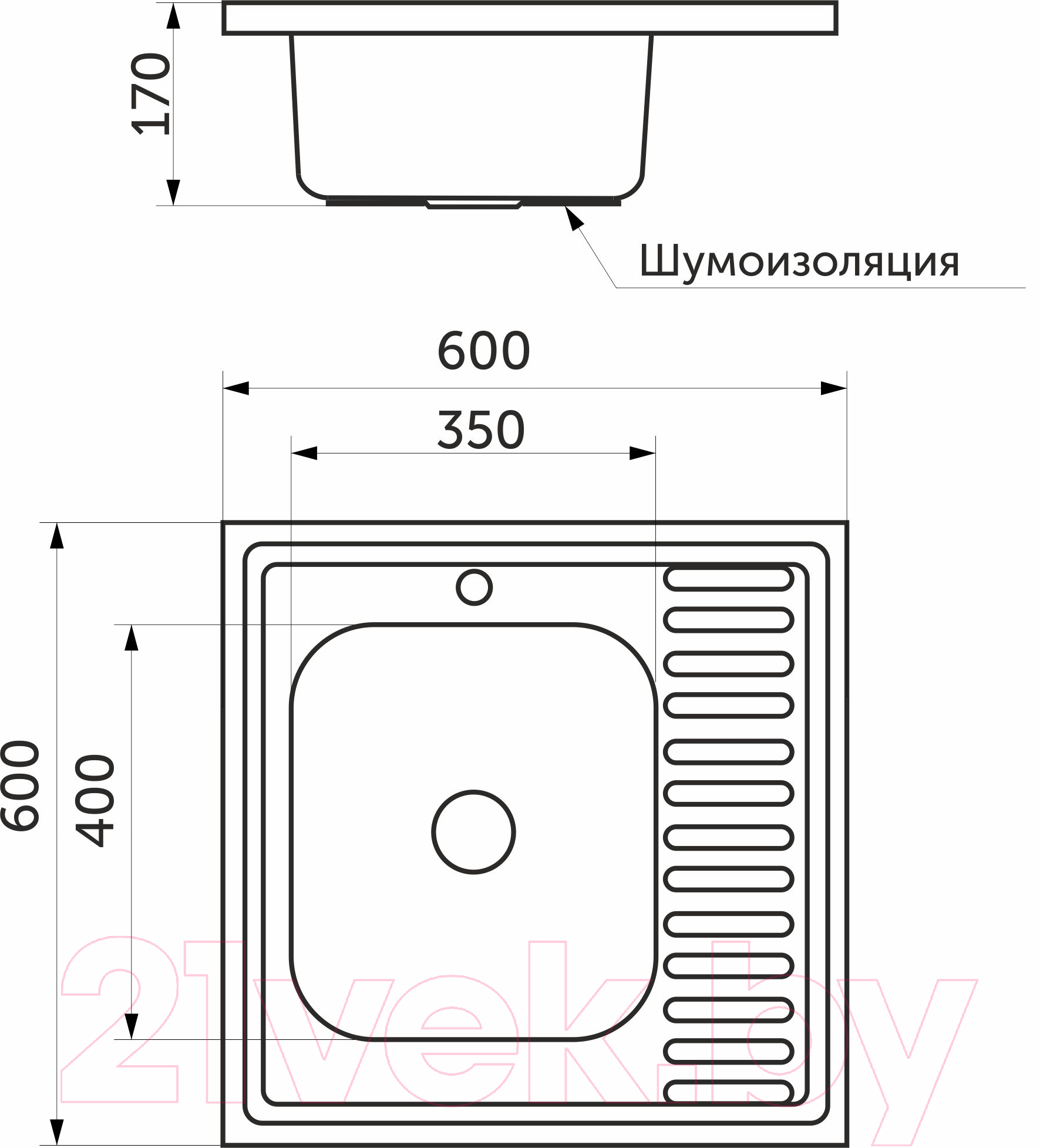 Мойка кухонная AKS Накладная 60x60 левая