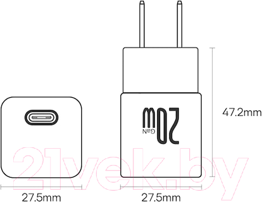 Адаптер питания сетевой Baseus GaN5 Fast Charger Mini 1C 20W EU / CCGN050101