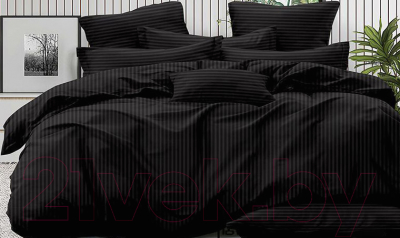 Комплект постельного белья LUXOR Полоса 1x1 19-0303 2.0 с европростыней (черный, сатин-страйп)