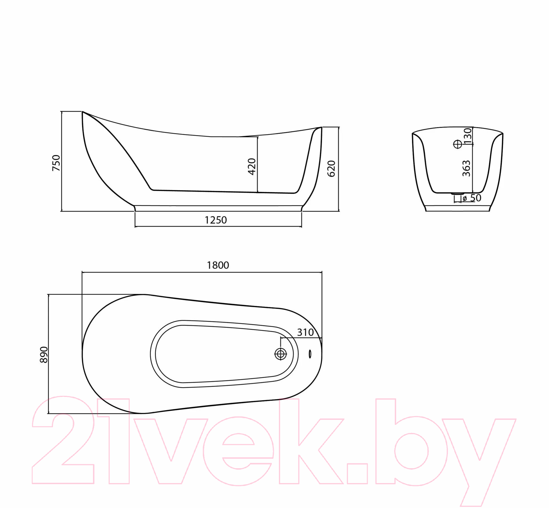 Ванна акриловая Grossman GR-2303M Black Style 180x89