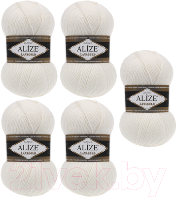 Набор пряжи для вязания Alize Lanagold 49% шерсть, 51% акрил / 450 (240м, жемчужный, 5 мотков)