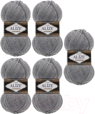 Набор пряжи для вязания Alize Lanagold 49% шерсть, 51% акрил / 21 (240м, серый меланж, 5 мотков)