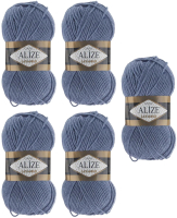 Набор пряжи для вязания Alize Lanagold 49% шерсть, 51% акрил / 203 (240м, джинс, 5 мотков) - 