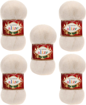 Набор пряжи для вязания Alize Kid Royal 62% мохер, 38% полиамид / 62 (500м, молочный, 5 мотков) -
