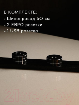 Комплект трековых розеток Track socket Шинопровод 60см + 2 Евро розетки + 1 USB розетка (черный)