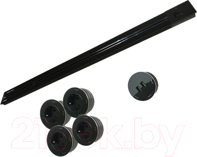 Комплект трековых розеток Track socket Шинопровод 100см + 4 Евро розетки + 1 USB розетка (черный)