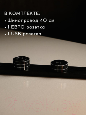 Комплект трековых розеток Track socket Шинопровод 40см + 1 Евро розетка +1 USB розетка (черный)