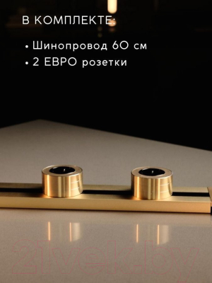 Комплект трековых розеток Track socket Шинопровод 60см + 2 Евро розетки (золотой)