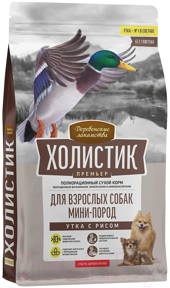 Сухой корм для собак Деревенские лакомства Холистик Премьер. Утка с рисом (1кг) — фото 2