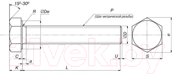 Болт ЕКТ С шестигранной головкой M12х50 DIN933 / CV011683M