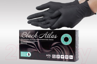 Перчатки одноразовые Black Atlas Нитриловые неопудренные (S, 200шт, черный)