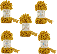 Набор пряжи для вязания Alize Puffy 100% микрополиэстер / 02 (9.2м, горчичный, 5 мотков) - 