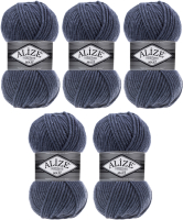 Набор пряжи для вязания Alize Superlana Maxi 25% шерсть, 75% акрил / 203 (100м, джинс меланж, 5 мотков) - 