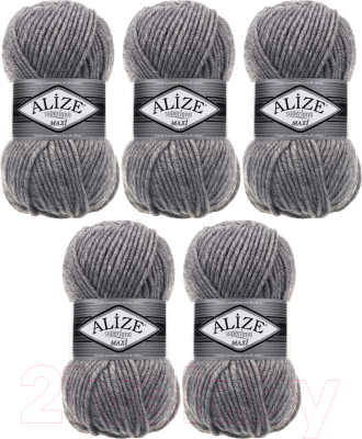 Набор пряжи для вязания Alize Superlana Maxi 25% шерсть, 75% акрил / 21 (100м, серый меланж, 5 мотков)
