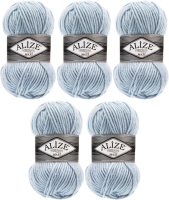 Набор пряжи для вязания Alize Superlana Maxi 25% шерсть, 75% акрил / 480 (100м, светло-голубой, 5 мотков) - 