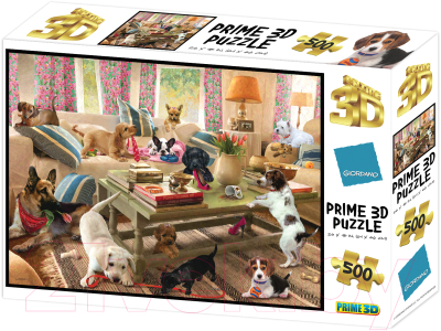 Пазл Prime 3D Super 3D Собаки в гостиной / 10458