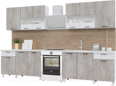 Готовая кухня Горизонт Мебель Trend 2600 (бетон лайт/белый эмалит)
