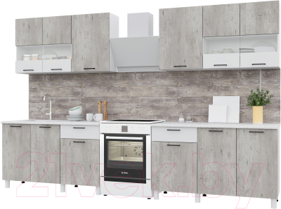 Готовая кухня Горизонт Мебель Trend 2600 (бетон лайт/белый эмалит)