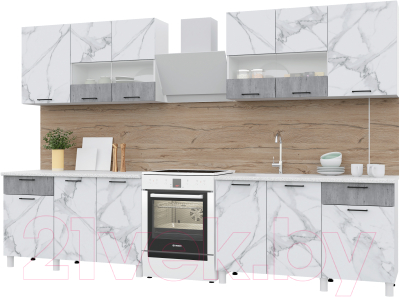 Готовая кухня Горизонт Мебель Trend 2600 (мрамор арктик/бетон грей)