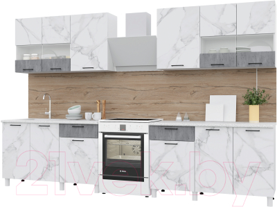 Готовая кухня Горизонт Мебель Trend 2600 (мрамор арктик/бетон грей)