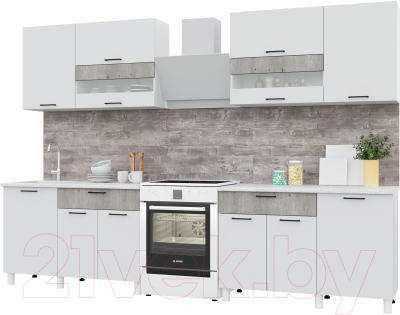 Готовая кухня Горизонт Мебель Trend 2400 (бетон лайт/белый эмалит)