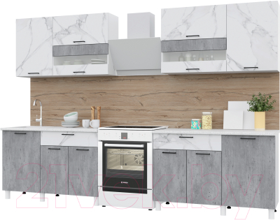 Готовая кухня Горизонт Мебель Trend 2400 (мрамор арктик/бетон грей)