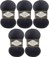 Набор пряжи для вязания Alize Superlana 25% шерсть, 75% акрил / 60 (280м, черный, 5 мотков) - 