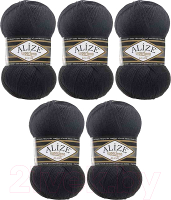 Набор пряжи для вязания Alize Superlana 25% шерсть, 75% акрил / 60 (280м, черный, 5 мотков)