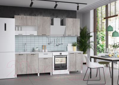 Готовая кухня Горизонт Мебель Trend 1900 (бетон лайт/белый эмалит)