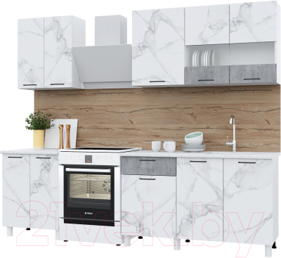 Готовая кухня Горизонт Мебель Trend 1900 (мрамор арктик/бетон грей)