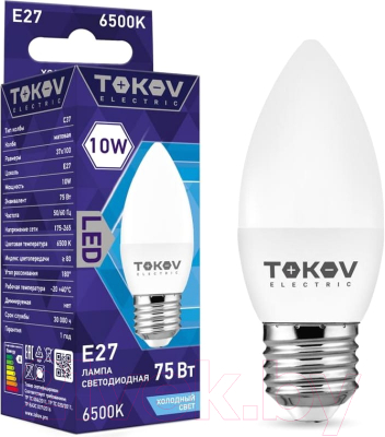 Лампа Tokov Electric 10Вт С37 6500К Е27 176-264В / TKE-C37-E27-10-6.5K
