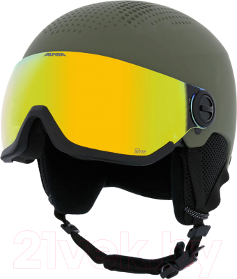 Шлем горнолыжный Alpina Sports Arber Visor Q-Lite зимний с визором / A9228-60 (р-р 54-58, оливковый матовый)